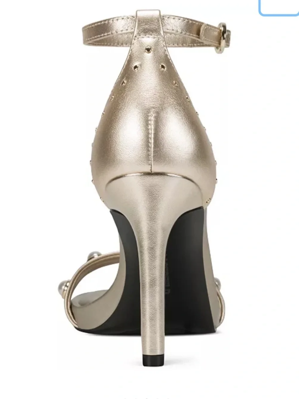 Karl Langerfeld Kenz Pearl Studded Ankle Strap Sandals in Gold Size 8.5 NEW